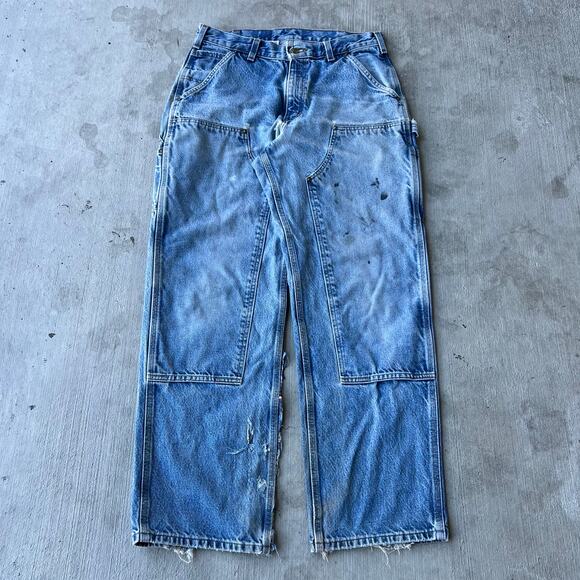 Vintage Y2K Carhartt denim THRASHED* double knee work wear carpenter pants